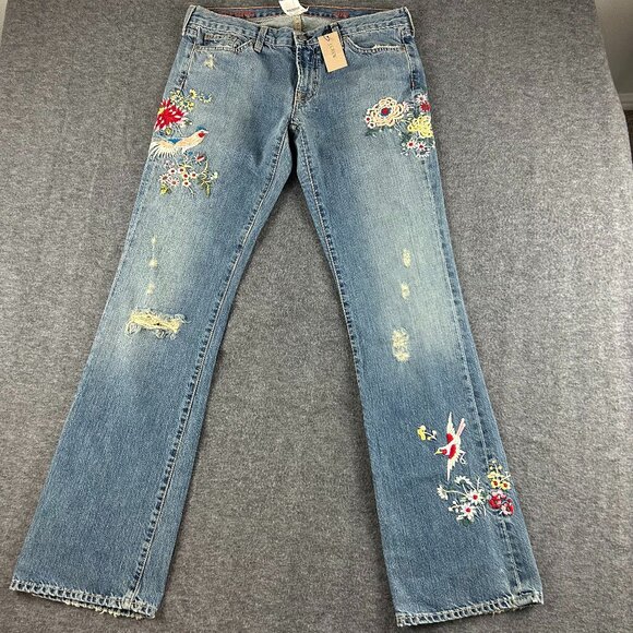NWT J. Crew Hipslung Bootcut Jeans with Floral and Bird  Embroidery 30R - Picture 1 of 14